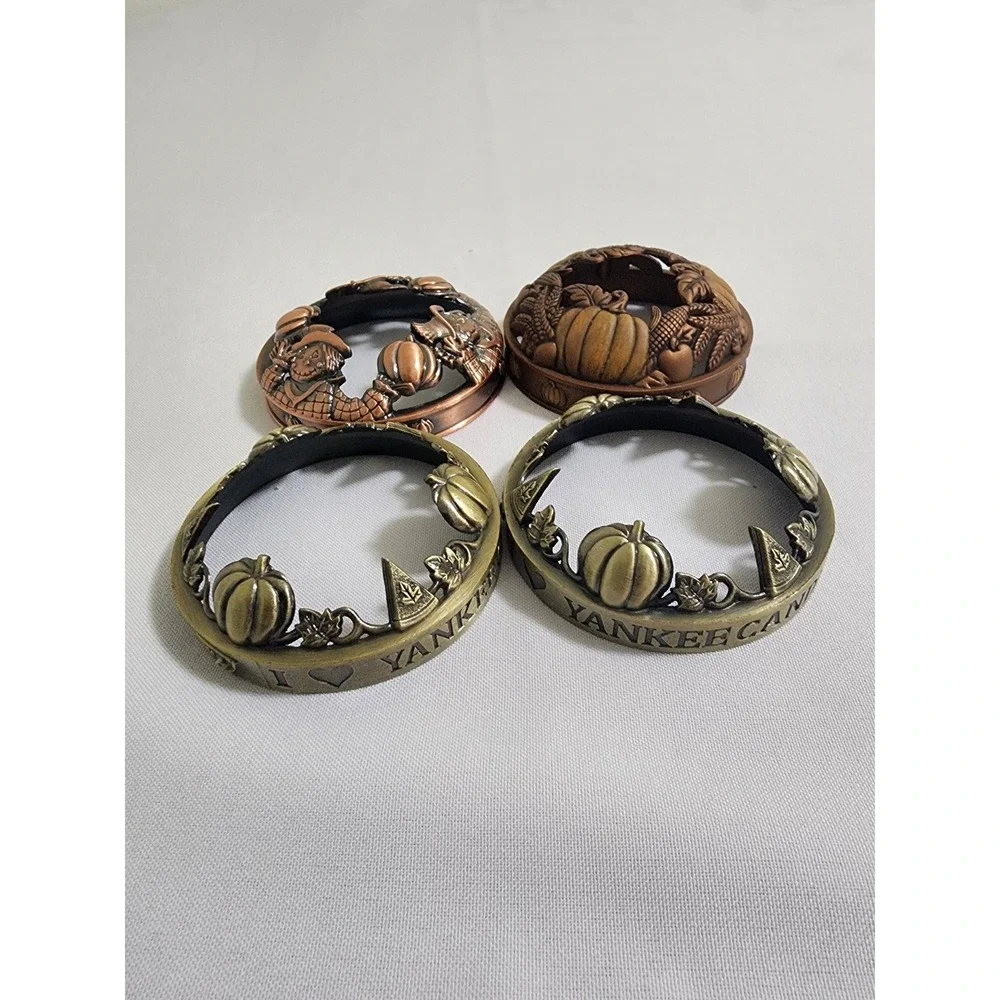 Yankee Candle Illuma-Lid Jar Toppers Lot of 4 Fall Pumpkin Harvest Metal Toppers